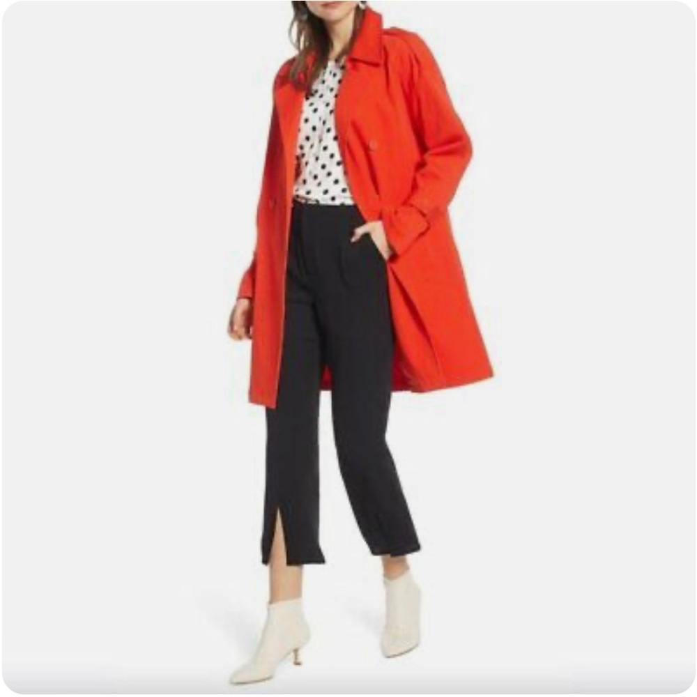 SOMETHING NAVY Oversize Cotton Trench in Red. Size XS.